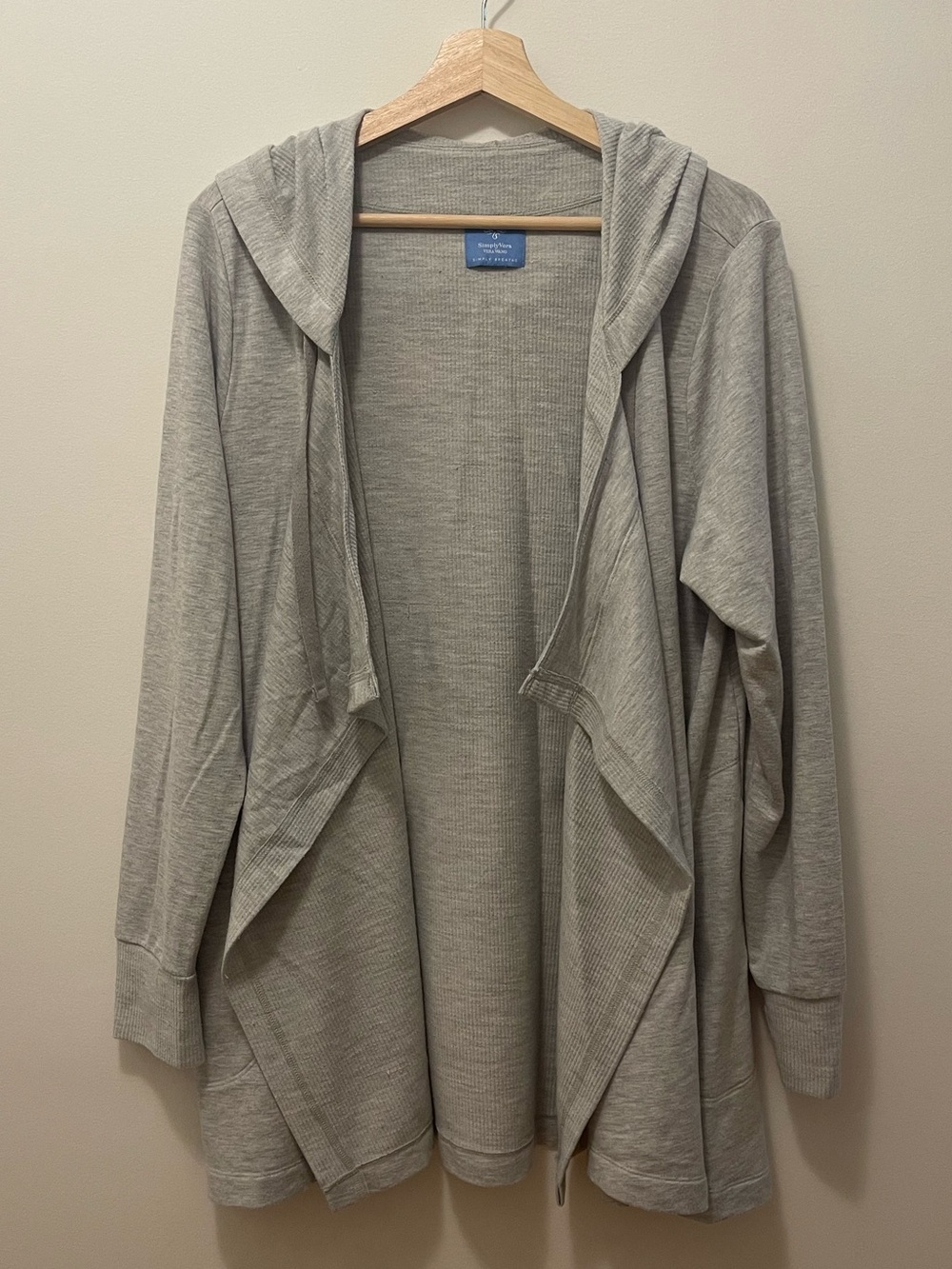 Vera Wang Light Gray Hooded Open-Front Cardigan